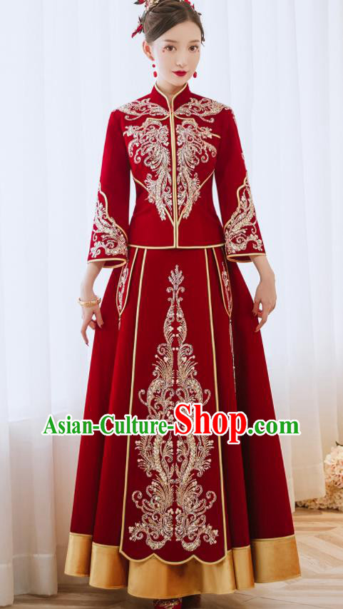 China Classical Xiuhe Suits Embroidered Bride Red Dress Toast Clothing Traditional Wedding Garment Costumes