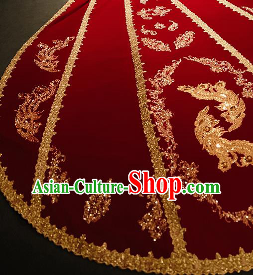 China Wedding Bride Trailing Cape Traditional Xiuhe Suit Red Long Cloak Bridal Dress Clothing