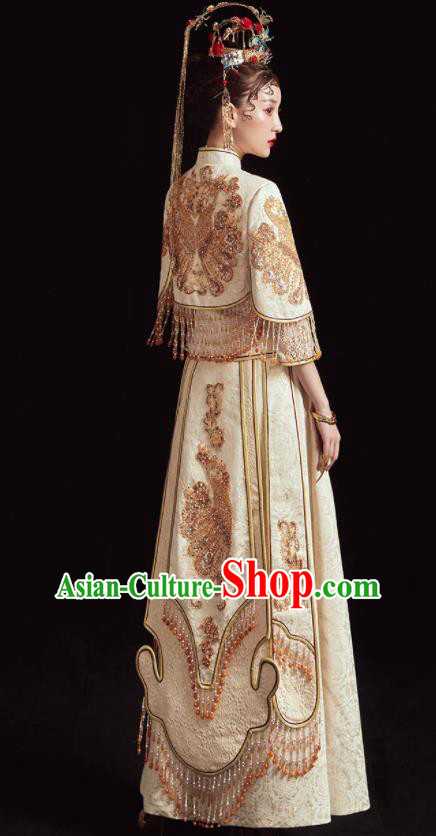 China Classical Wedding Garment Costumes Champagne Xiuhe Suits Bride Embroidered Dress Traditional Toast Clothing