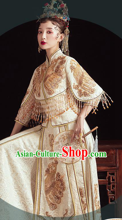 China Classical Wedding Garment Costumes Champagne Xiuhe Suits Bride Embroidered Dress Traditional Toast Clothing