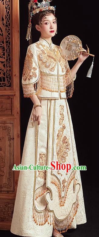 China Classical Wedding Garment Costumes Champagne Xiuhe Suits Bride Embroidered Dress Traditional Toast Clothing