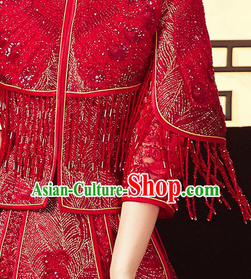 China Traditional Toast Clothing Classical Wedding Garment Costumes Red Xiuhe Suits Bride Embroidered Dress