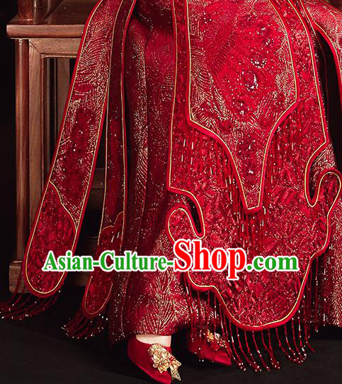 China Traditional Toast Clothing Classical Wedding Garment Costumes Red Xiuhe Suits Bride Embroidered Dress
