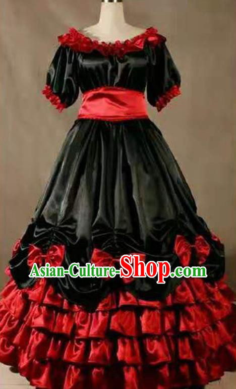 Top Western Court Formal Costume Halloween Performance Full Dress European Middle Ages Garment Clothing Gothic Princess Black Dress