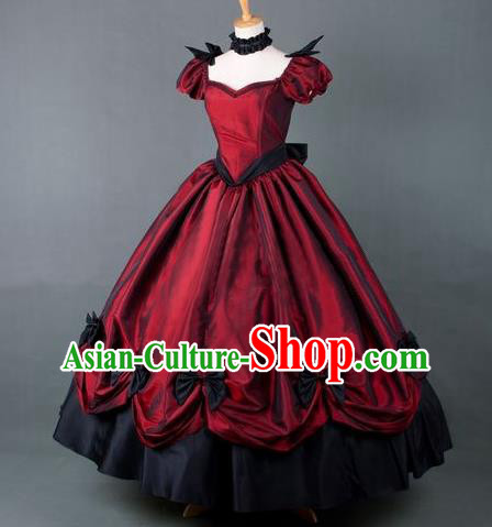 Top Western Retro Garment Costume Opera Performance Full Dress European Court Clothing Gothic Wine Red Dress
