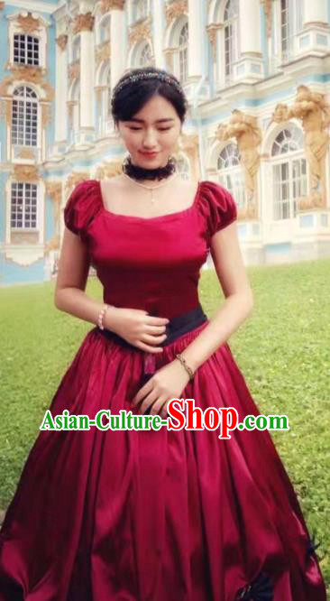 Top Western Retro Garment Costume Opera Performance Full Dress European Court Clothing Gothic Wine Red Dress