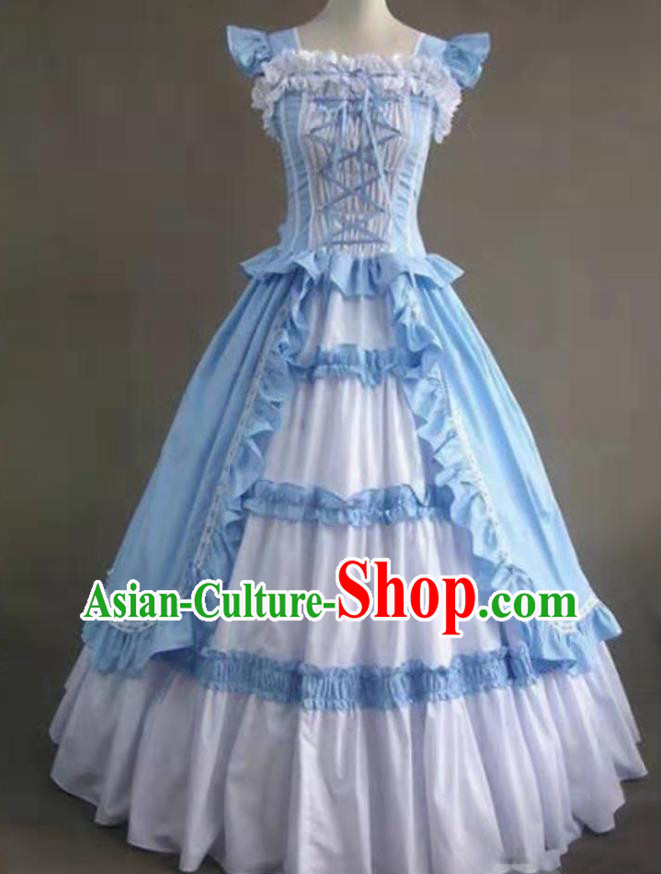 Top Opera Performance Blue Full Dress European Court Dance Clothing Cosplay Gothic Princess Dress Western Halloween Garment Costume