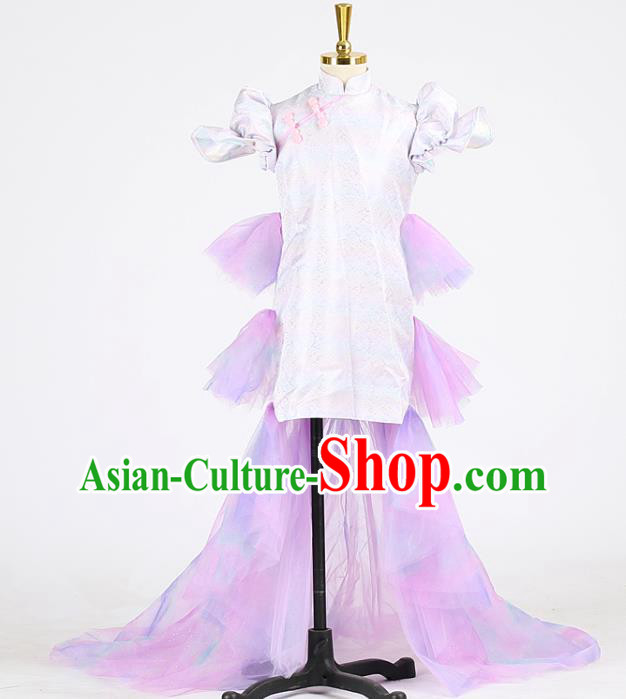 High Stage Show Lilac Full Dress Girl Catwalks Clothing Children Compere Garments Chorus Formal Costume
