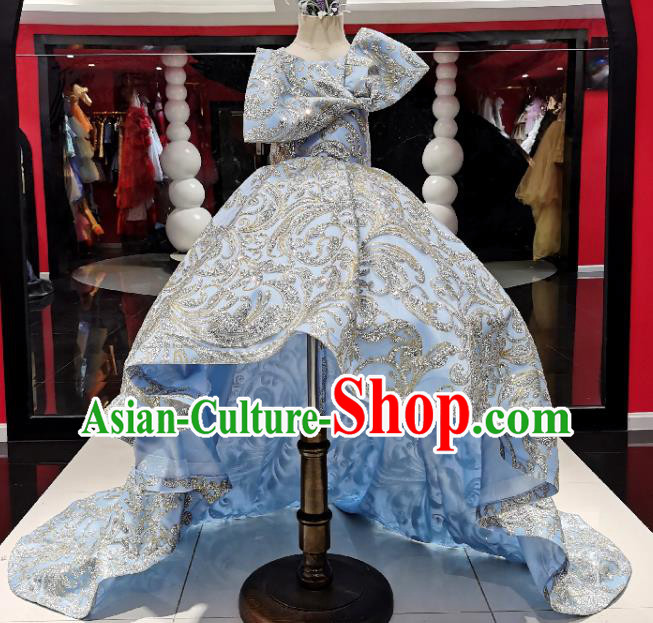 High Stage Show Trailing Full Dress Girl Catwalks Fashion Children Compere Performance Dress Baroque Princess Clothing