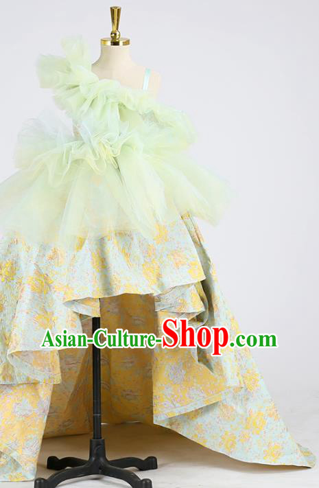High Girl Catwalks Trailing Clothing Children Compere Garments Compere Formal Costume Stage Show Light Green Full Dress