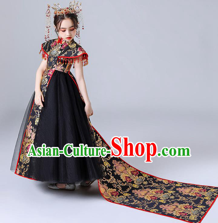 China Stage Performance Clothing Children Classical Dance Black Dress Compere Garment Costume Girl Catwalks Formal Dress