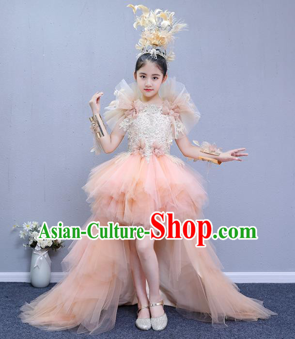 Custom Girl Stage Show Trailing Dress Catwalks Princess Full Dress Children Birthday Fashion Garment Compere Competition Clothing