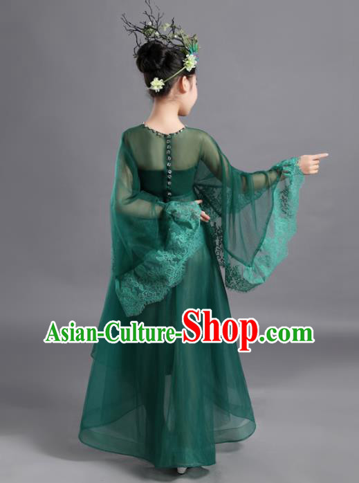 Custom Compere Competition Clothing Girl Stage Show Green Dress Catwalks Full Dress Children Performance Fashion Garment