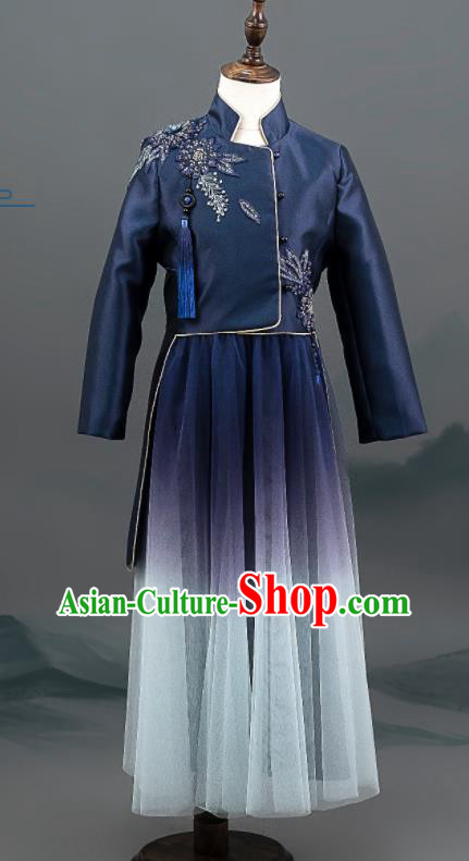 Top China Kids Catwalks Navy Uniforms Classical Chorus Tang Suits Boys Stage Dancewear Children Performance Clothing