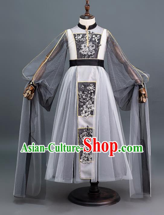 Custom Kid Chorus Clothing Stage Show Grey Dress Girl Catwalks Fashion Children Piano Performance Full Dress