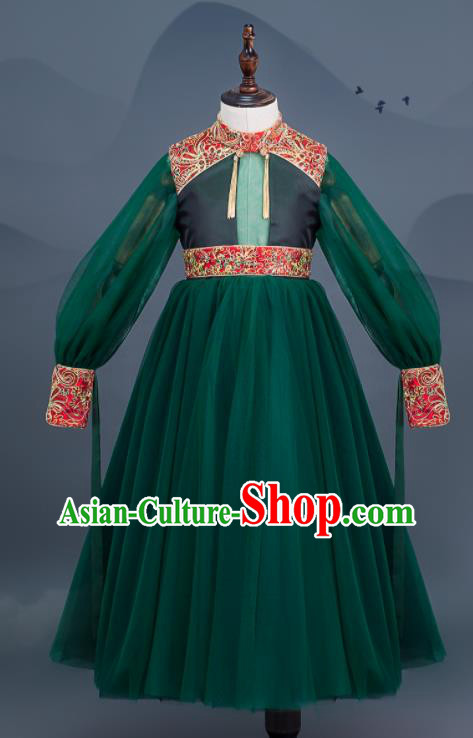 Custom Kid Chorus Clothing Compere Green Veil Dress Girl Princess Fashion Children Stage Show Full Dress
