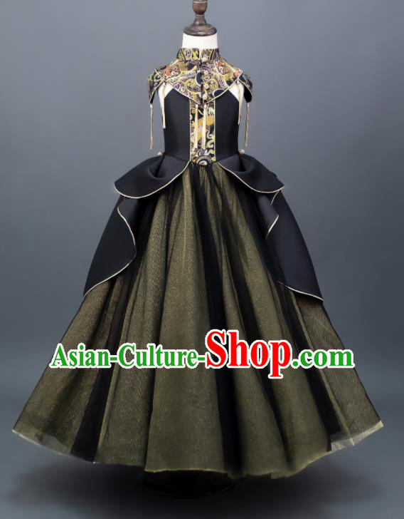 Custom Girl Stage Catwalks Fashion Children Dance Olive Green Full Dress Kid Chorus Clothing Princess Dress
