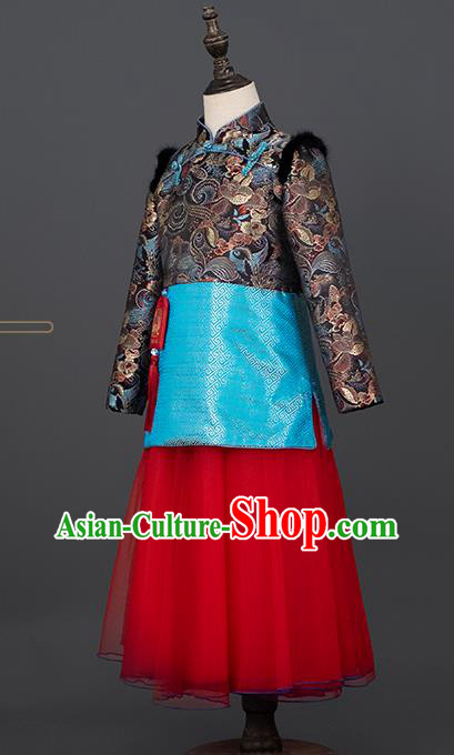 China Tang Suits Dress Girl Stage Show Garments Catwalks Fashion Costume Children Chorus Clothing