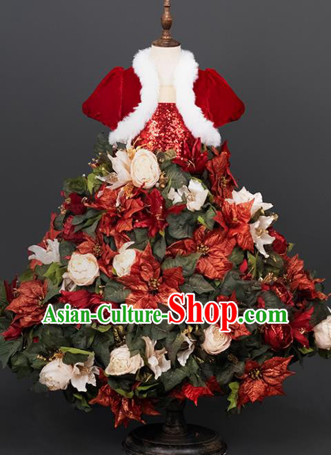 Custom Christmas Day Clothing Kid Stage Performance Dress Children Flowers Fairy Garment Girl Bubble Full Dress