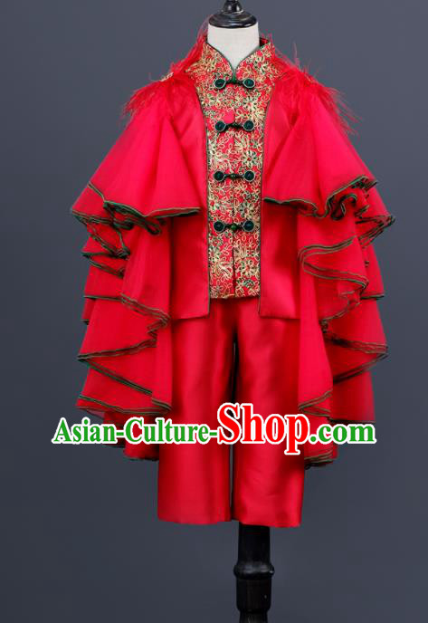 Top China Children Tang Suit Clothing Kid Classical Dance Costumes Chorus Red Uniforms Boys Prince Catwalks Wear