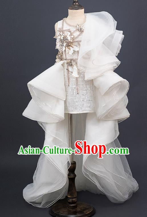 Custom Modern Dance Clothing Kid Christmas Performance Veil Dress Children Catwalks Garment Girl Princess Trailing Full Dress