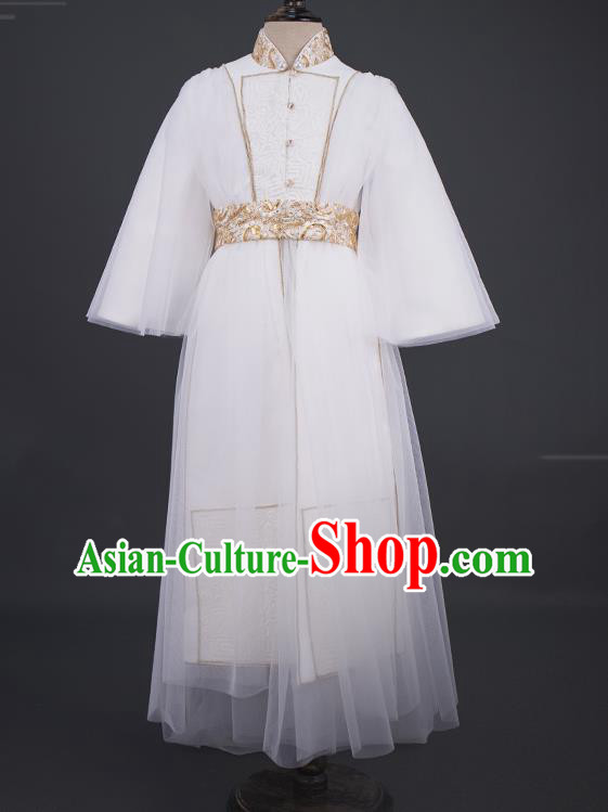 Top China Kid Swordsman White Uniforms Boys Catwalks Dance Wear Children Tang Suit Clothing Stage Performance Costumes