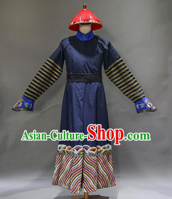 Chinese Qing Dynasty Official Navy Robe Apparels Ancient Imperial Physician Clothing Drama Story of Yanxi Palace Cosplay Yuan Chunwang Garment Costume