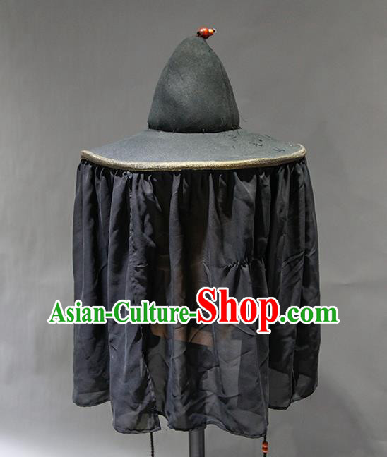 Chinese Ancient Swordsman Black Veil Hat Traditional Ming Dynasty Knight Headwear