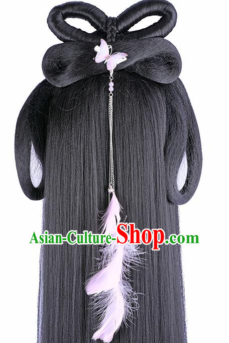 China Ancient Fairy Wigs Traditional Hanfu Hairpieces Ming Dynasty Court Princess Wig Sheath