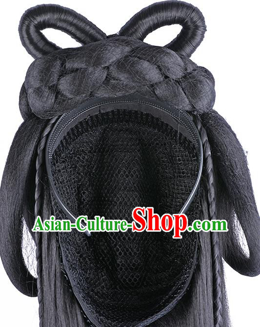 China Ancient Fairy Wigs Traditional Hanfu Hairpieces Ming Dynasty Court Princess Wig Sheath