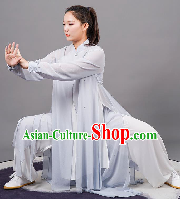 China Tai Chi Training Grey Uniforms Kung Fu Competition Clothing Martial Arts Wushu Outfits Tai Ji Performance Costumes