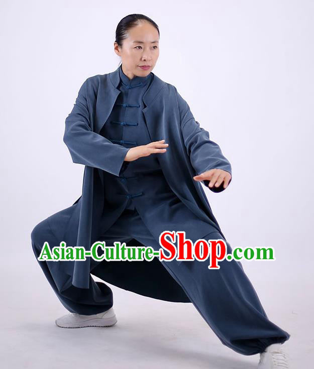 China Martial Arts Competition Outfits Wudang Sword Performance Costumes Tai Chi Exercise Blue Uniforms Kung Fu Wushu Clothing