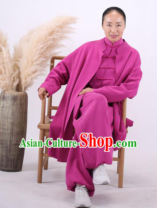 China Martial Arts Competition Outfits Wudang Kung Fu Performance Costumes Tai Chi Sword Rosy Uniforms Wushu Training Clothing