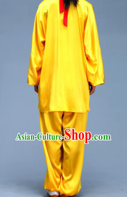 Professional Chinese Martial Arts Yellow Silk Outfits Tai Chi Performance Costumes Kung Fu Wushu Uniforms Tai Ji Competition Clothing
