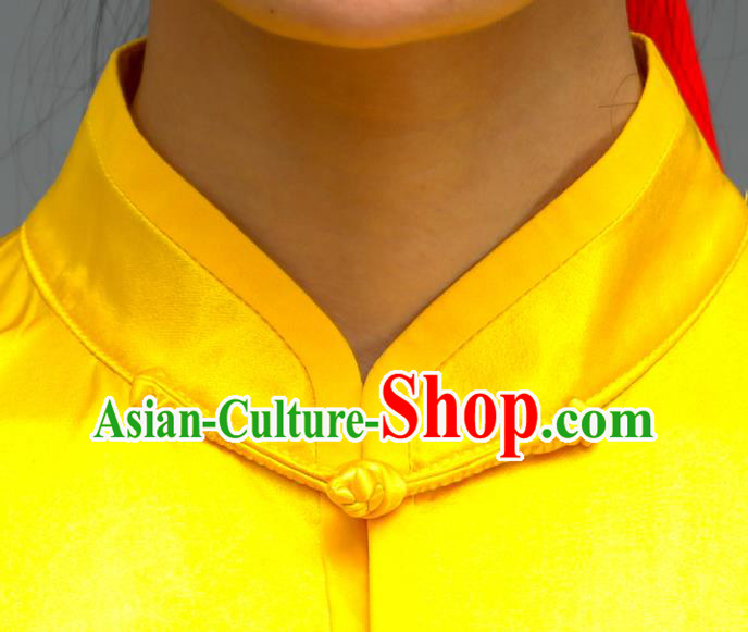 Professional Chinese Martial Arts Yellow Silk Outfits Tai Chi Performance Costumes Kung Fu Wushu Uniforms Tai Ji Competition Clothing