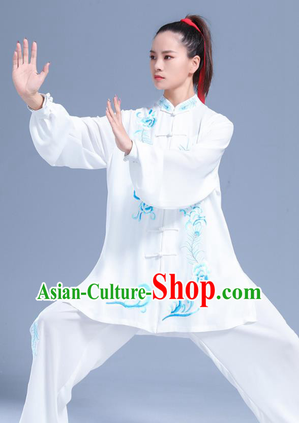 Professional Chinese Kung Fu Wushu Embroidered Uniforms Tai Ji Competition Clothing Martial Arts White Outfits Tai Chi Performance Costumes