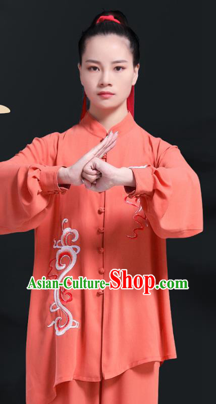 Professional Chinese Martial Arts Embroidered Pink Outfits Tai Chi Performance Costumes Kung Fu Wushu Competition Uniforms Tai Ji Clothing