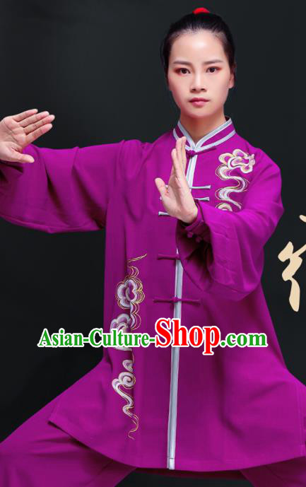 Professional Chinese Kung Fu Uniforms Tai Ji Sword Performance Clothing Martial Arts Printing Clouds Purple Outfits Tai Chi Training Costumes