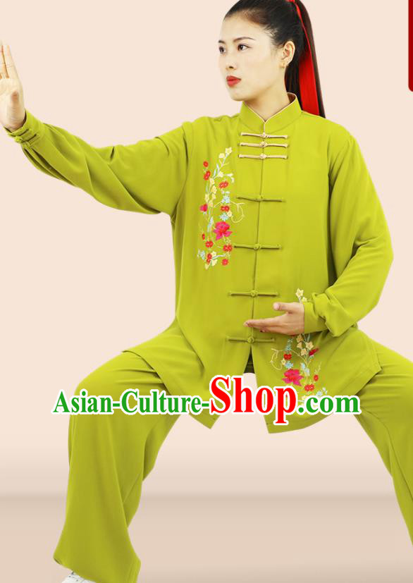 Professional Chinese Kung Fu Tai Chi Costumes Wushu Performance Embroidered Green Uniforms Tai Ji Competition Suits Martial Arts Clothing