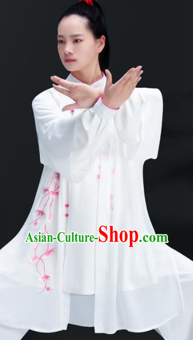Chinese Wushu Embroidered Three Piece Outfits Martial Arts Clothing Kung Fu Competition Costumes Tai Chi Training White Uniforms