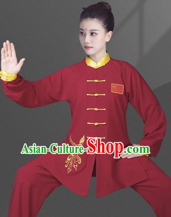 Chinese Martial Arts Clothing Kung Fu Costumes Tai Chi Training Uniforms Wushu Competition Red Outfits