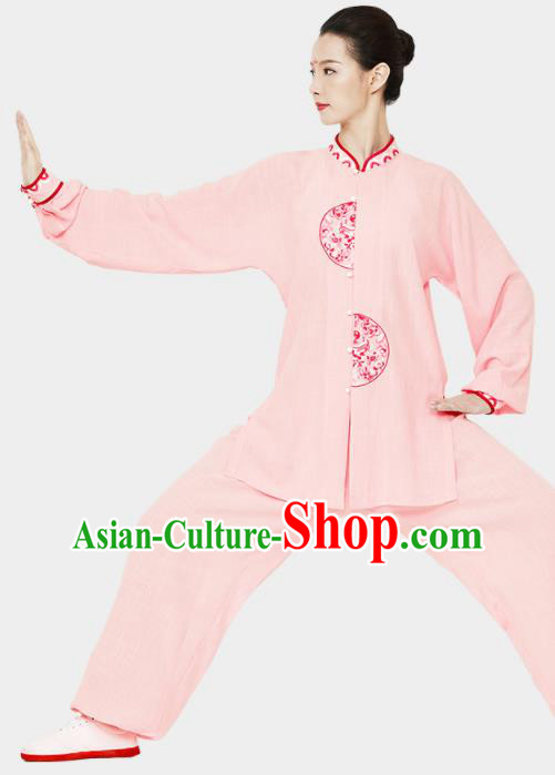 Chinese Wushu Competition Outfits Martial Arts Kung Fu Clothing Tai Ji Sword Garment Costumes Tai Chi Pink Uniforms