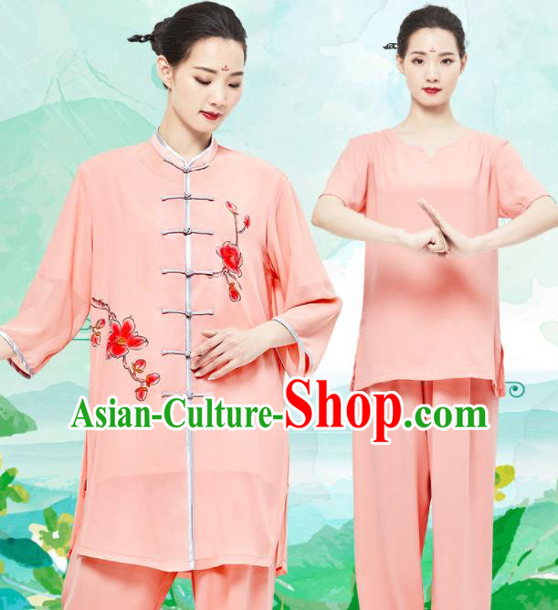 Chinese Tai Chi Printing Begonia Orange Uniforms Wushu Competition Outfits Martial Arts Kung Fu Clothing Tai Ji Garment Costumes