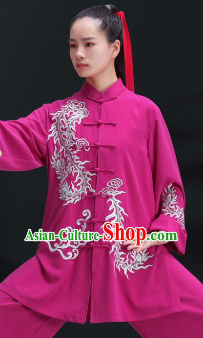 Chinese Kung Fu Training Rosy Outfits Martial Arts Embroidered Phoenix Clothing Tai Ji Competition Costumes Tai Chi Uniforms
