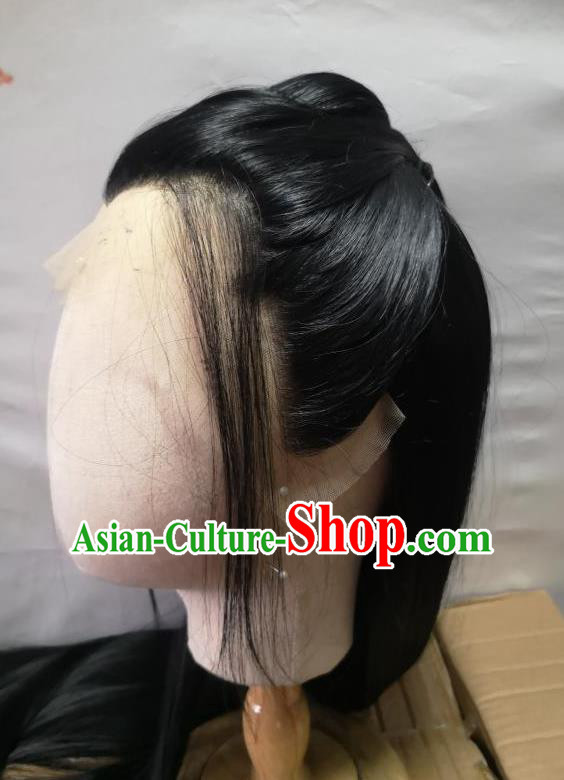 Handmade Chinese Jin Dynasty Childe Front Lace Wigs Ancient Swordsman Headwear Drama The Untamed Wei Wuxian Chignon Headdress