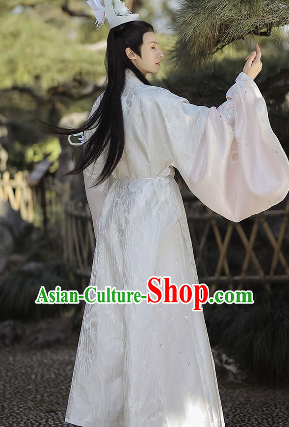 China Ming Dynasty Historical Garment Costumes Ancient Crown Prince White Hanfu Clothing