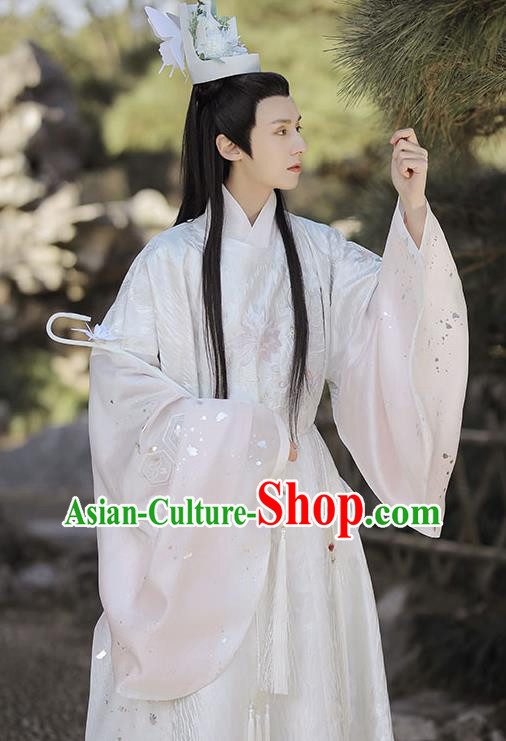 China Ming Dynasty Historical Garment Costumes Ancient Crown Prince White Hanfu Clothing