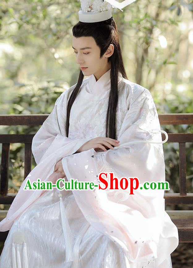 China Ming Dynasty Historical Garment Costumes Ancient Crown Prince White Hanfu Clothing