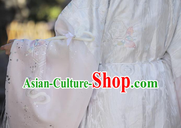 China Ming Dynasty Historical Garment Costumes Ancient Crown Prince White Hanfu Clothing