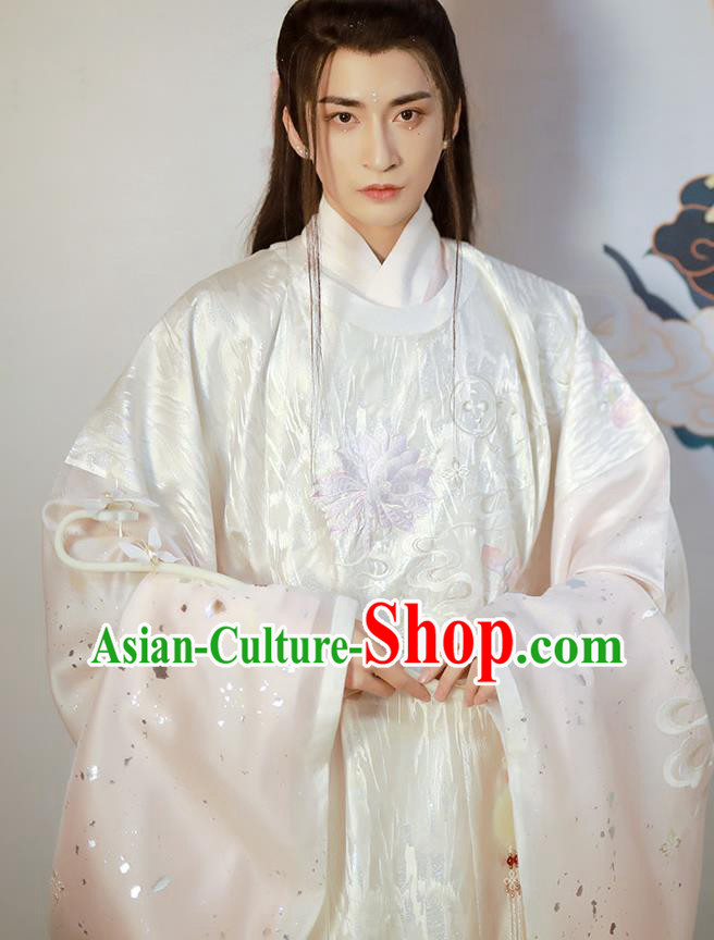 China Ming Dynasty Historical Garment Costumes Ancient Crown Prince White Hanfu Clothing